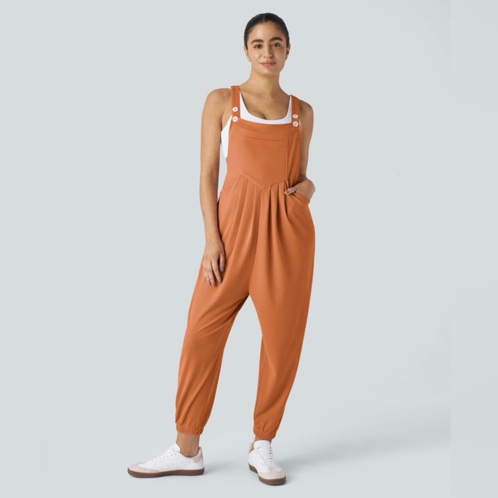 Halara Overalls Orange Cuffed Waffle Knit Jumpsuit Women's S , M - Picture 3 of 10